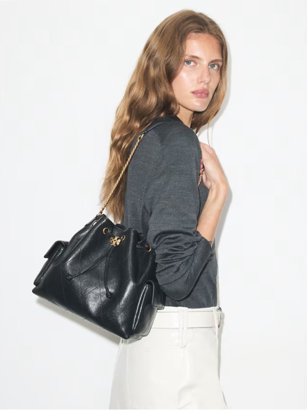 *SOLD OUT* Tory Burch Charlie Drawstring Small Black - Picture 2 of 9